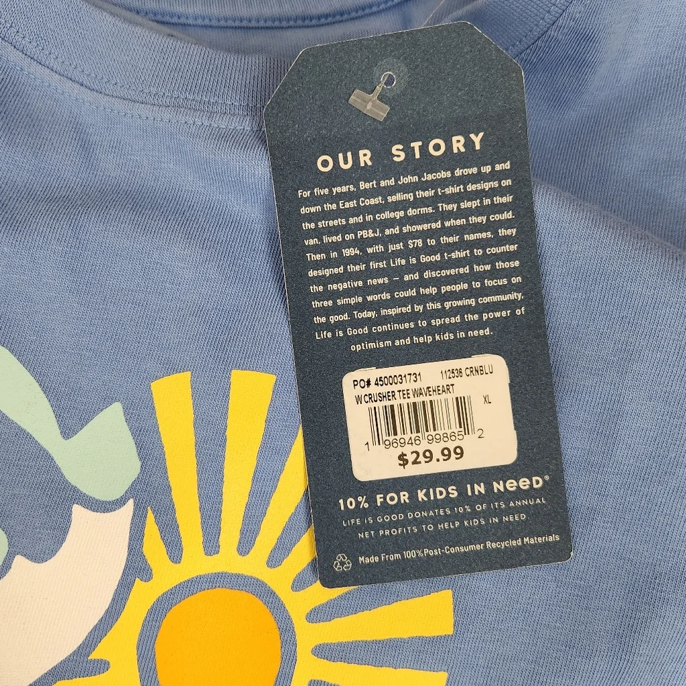 Life Is Good Womens Waveheart Crusher Tee Short Sleeve Size XL Blue NEW - Picture 2 of 7